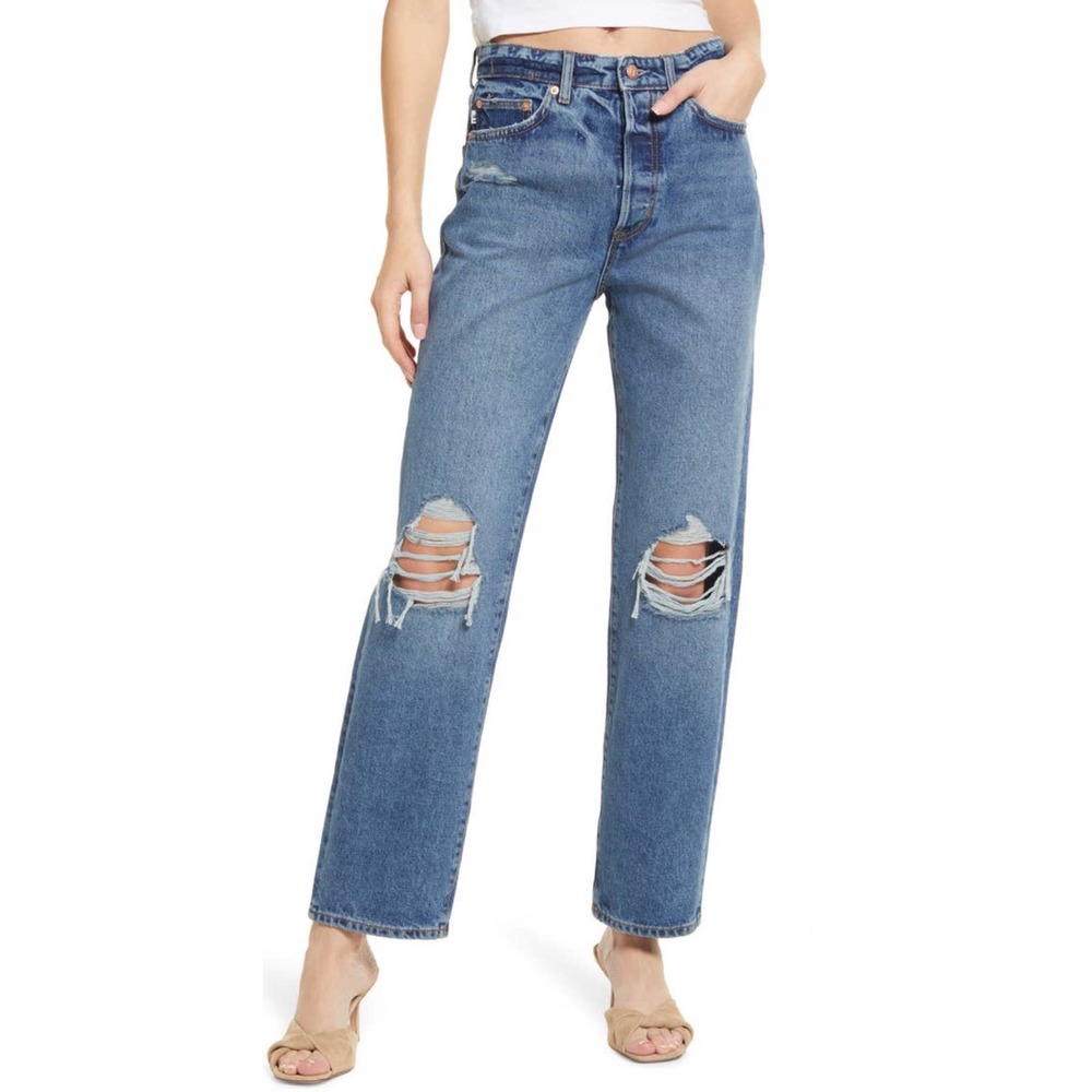 BRAND NEW Lovers + Friends Ryan Ripped High Waist Straight Leg Jeans Revolve